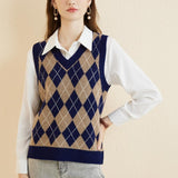 Giubbotto da maglione da donna al 100% da donna 2025 Diamond inverno autunno V Glet maglione a maglia senza maniche
