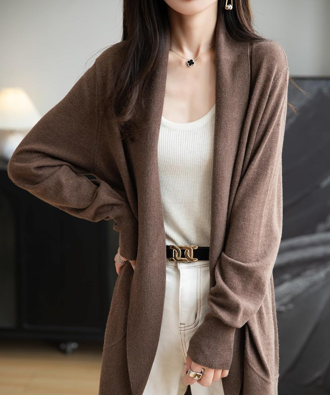 Merino Wool Blend Knit Cardigan Sweater