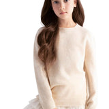 Suéter feminino 100% lã Merino com gola redonda sem costura