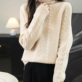 Chanyarn Women's 100％Merino Wool Turtleneck Seater2025秋冬の長袖ソリッドケーブルニットプルオーバーセーター