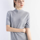 Women's Merino Wool Sweater 2025 Fall Winter Mock Neck Short Sleeve First-Line Ready to Wear Seamless Knit Sweater