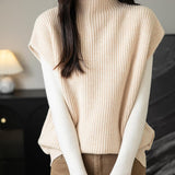 Women's 100% Merino Wool Sweater Vest 2025 Fall Winter Casual Turtleneck Sleeveless Knit Sweater Tank Tops