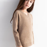 Girls 100% Merino Wool Sweater Fall Winter First-Line Ready to Wear V-Neck Long Sleeve Seamless Knit Pullover