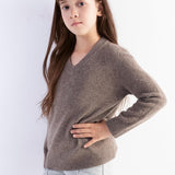 Girls 100% Merino Wool Sweater Fall Winter First-Line Ready to Wear V-Neck Long Sleeve Seamless Knit Pullover
