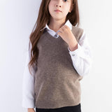 Girls 100% Merino Wool Sweater Vest V-Neck Sleevless 2025 Fall Winter Cable Tops Knitted Pullover Vest
