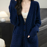 Chanyarn Women's 100% Merino Wool Sweater 2025 Fall Winter V Neck Long Sleeve Vintage Cable Knitted Cardigan Sweater