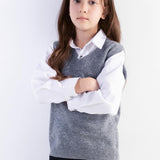 Girls 100% Merino Wool Sweater Vest V-Neck Sleevless 2025 Fall Winter Cable Tops Knitted Pullover Vest