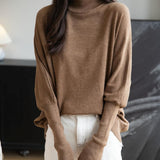 Women's Merino Wool Blend Oversized Sweater 2025 Fall Winter Fashion Mock Neck Batwing Sleeve Knit Pullover Sweater