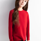 Girls 100% Merino Wool Sweater Fall Winter First-Line Ready to Wear Crewneck Long Sleeve Seamless Knit Sweater