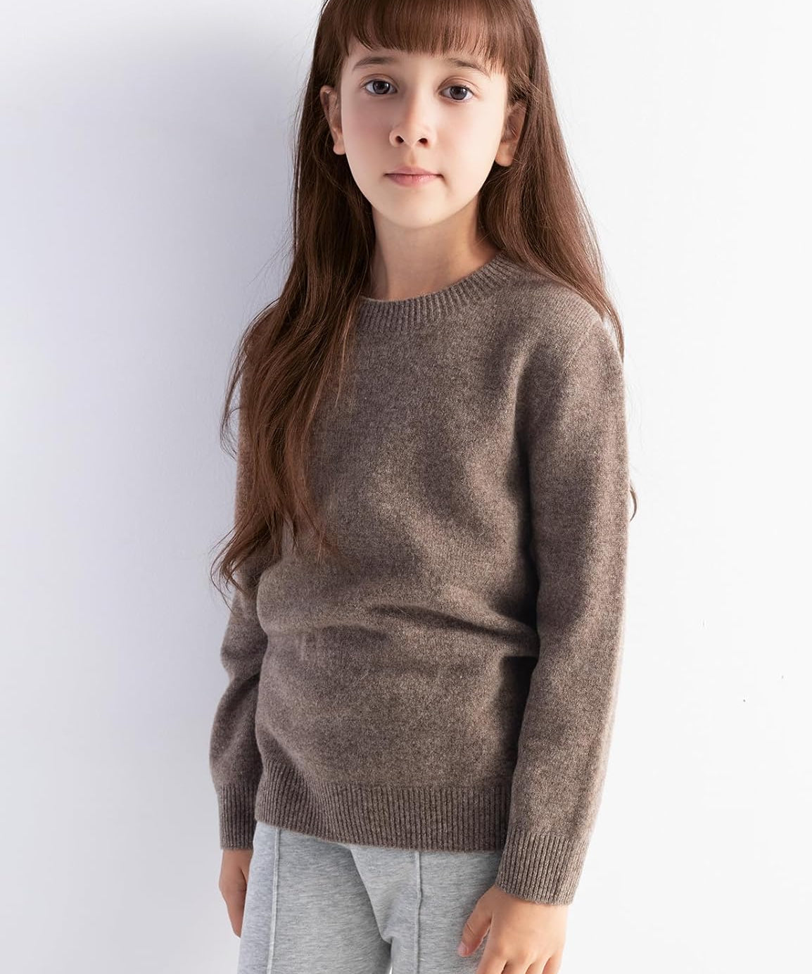 Girls' 100% Merino Wool Seamless Crewneck Sweater