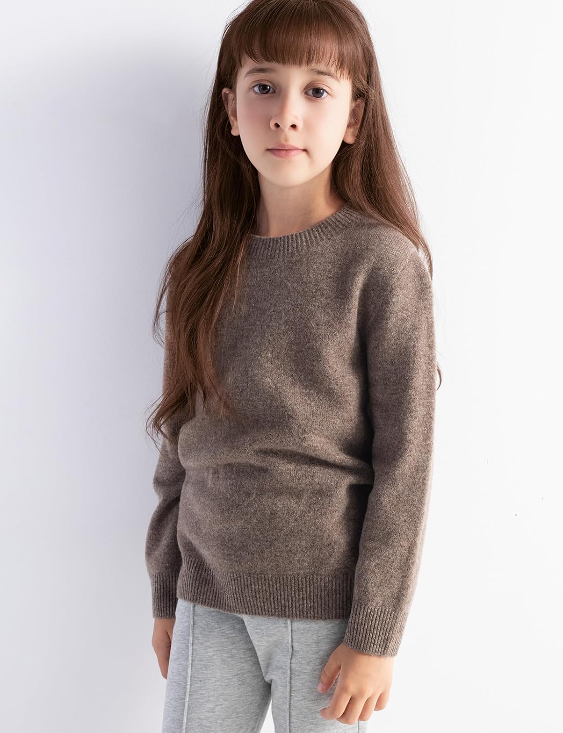 Girls 100% Merino Wool Sweater Fall Winter First-Line Ready to Wear Crewneck Long Sleeve Seamless Knit Sweater