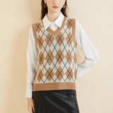 Giubbotto da maglione da donna al 100% da donna 2025 Diamond inverno autunno V Glet maglione a maglia senza maniche