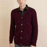 Men's 100% Merino Wool Cardigan Sweater 2025 Fall Winter Casual V Neck Warm Soft Long Sleeve Knitted Sweater
