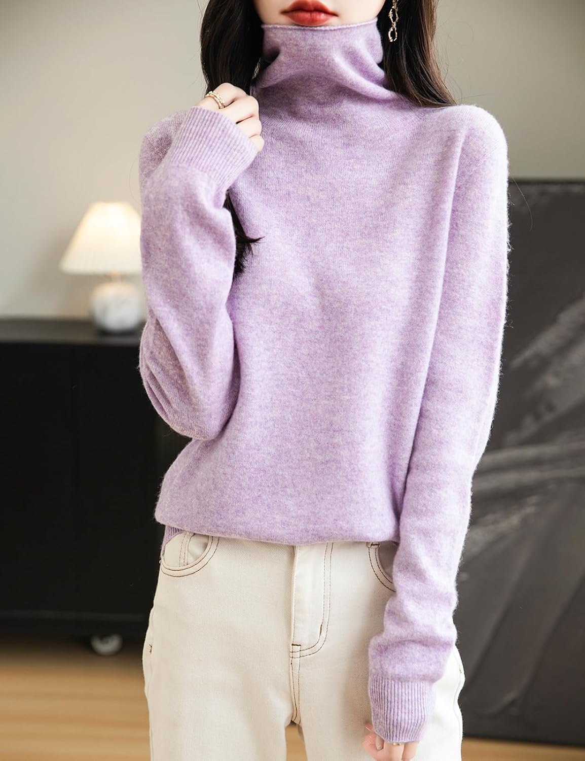 Chanyarn Women's 100% Merino Wool Seamless Sweater Turtleneck First-Line Ready to Wear Long Sleeve Knitted Pullover Tops