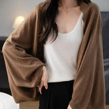 Women's Merino Wool Blend Oversized Cardigan Sweater 2025 Fall Winter Fashion Casual Batwing Sleeve Knit Cardigan