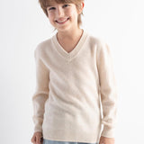 Boy's 100% Merino Wool Sweater 2025 Fall Winter First-Line Ready to Wear V Neck Long Sleeve Seamless Knit Sweater