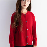 Girls 100% Merino Wool Cardigan Fall Winter First-Line Ready to Wear Crewneck Long Sleeve Seamless Sweater