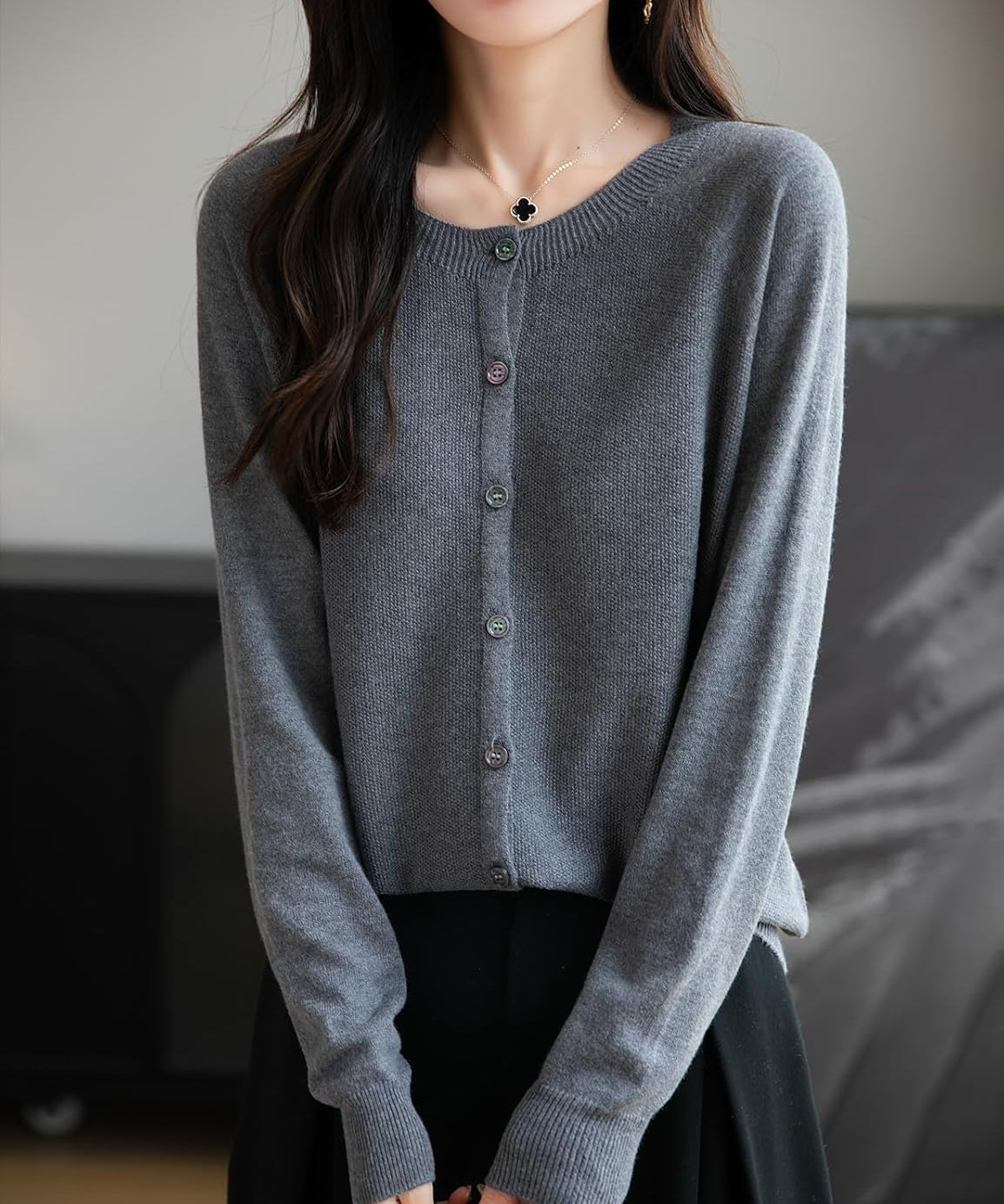 Merino Wool Seamless Crewneck Cardigan