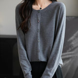 Women's Merino Wool Cardigan Crew Neck Fall Winter Long Sleeve First-Line Ready to Wear Seamless Knit Cardigan