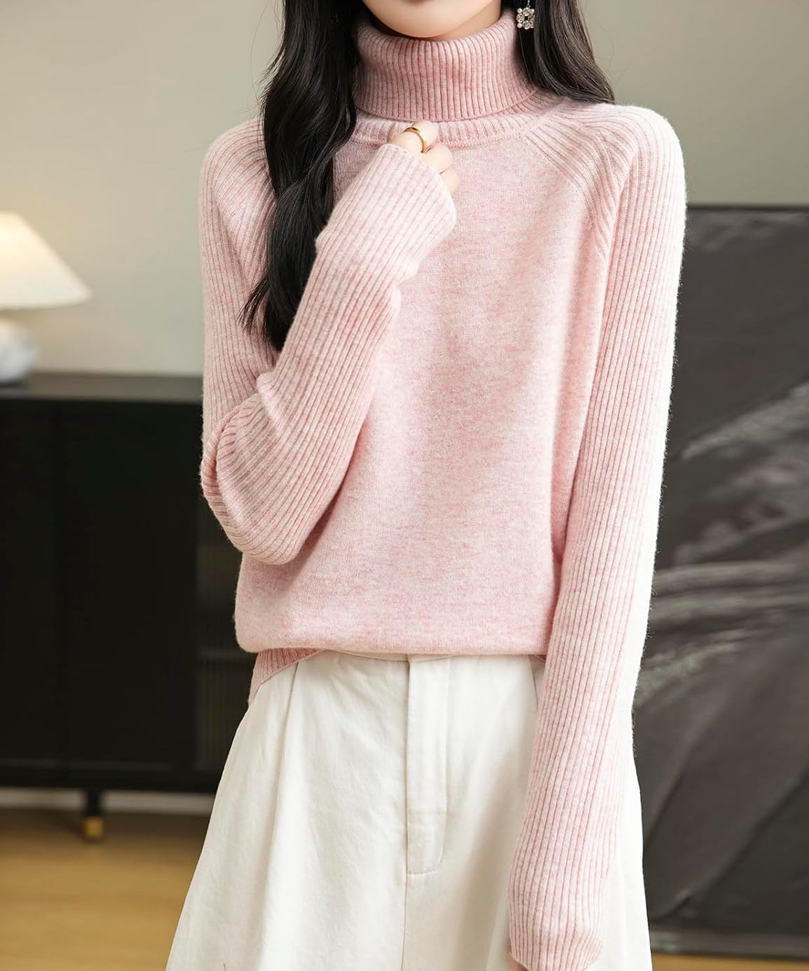 Women's 100% Merino Wool Raglan Turtleneck Sweater