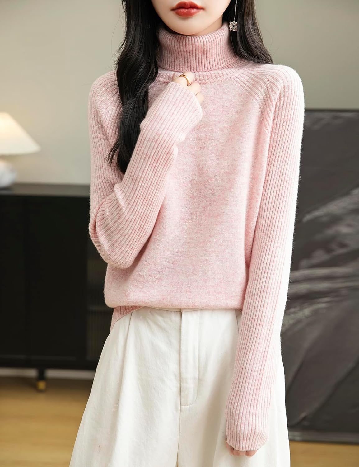 100% Merino Wool Raglan Turtleneck Sweater