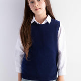 Girls 100% Merino Wool Sweater Vest Crewneck Sleeveless 2025 Fall Winter Cable Tops Knitted Pullover Vest