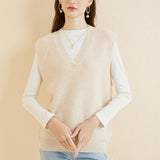 Women's 100% Merino Wool Sweater Vest 2025 Spring Classic V Neck Casual Sleeveless Knit Sweater Vest