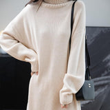 Women's Merino Wool Blend Oversized Sweater Dress 2025 Fall Winter Turtleneck Long Sleeve Knit Knee-Length Dress