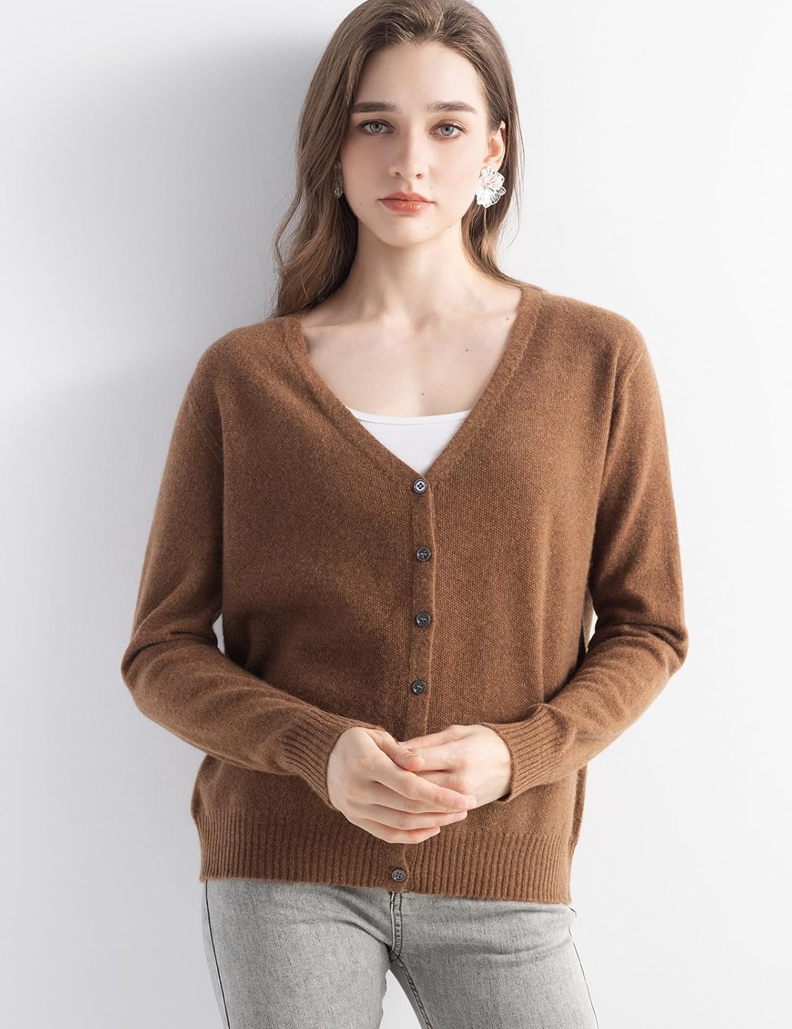 Mongolian V-Neck Knitted Cashmere Cardigan