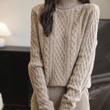Chanyarn Women's 100% Merino Wool Sweater 2025 Fall Winter Turtleneck Vintage Warm Soft Long Sleeve Cable Knit Sweater