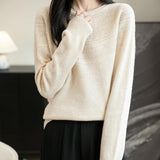 Women's 100% Merino Wool 2025 Fall Winter Crewneck First-Line Ready to Wear Long Sleeve Seamless Knit Sweater