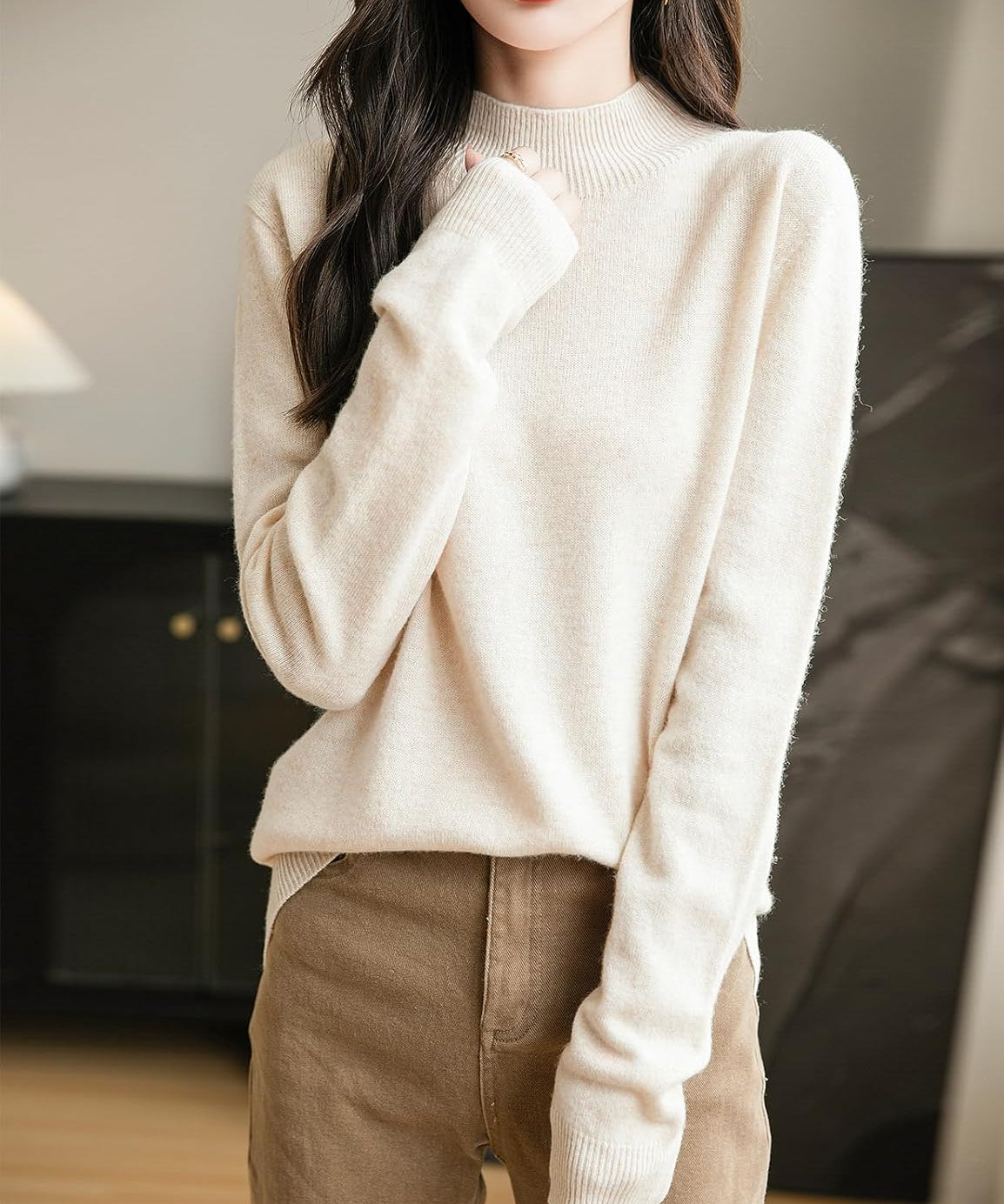 Chanyarn Women's 100% Merino Wool Seamless Sweater Mock Neck First-Line Ready to Wear Long Sleeve Knitted Pullover Tops