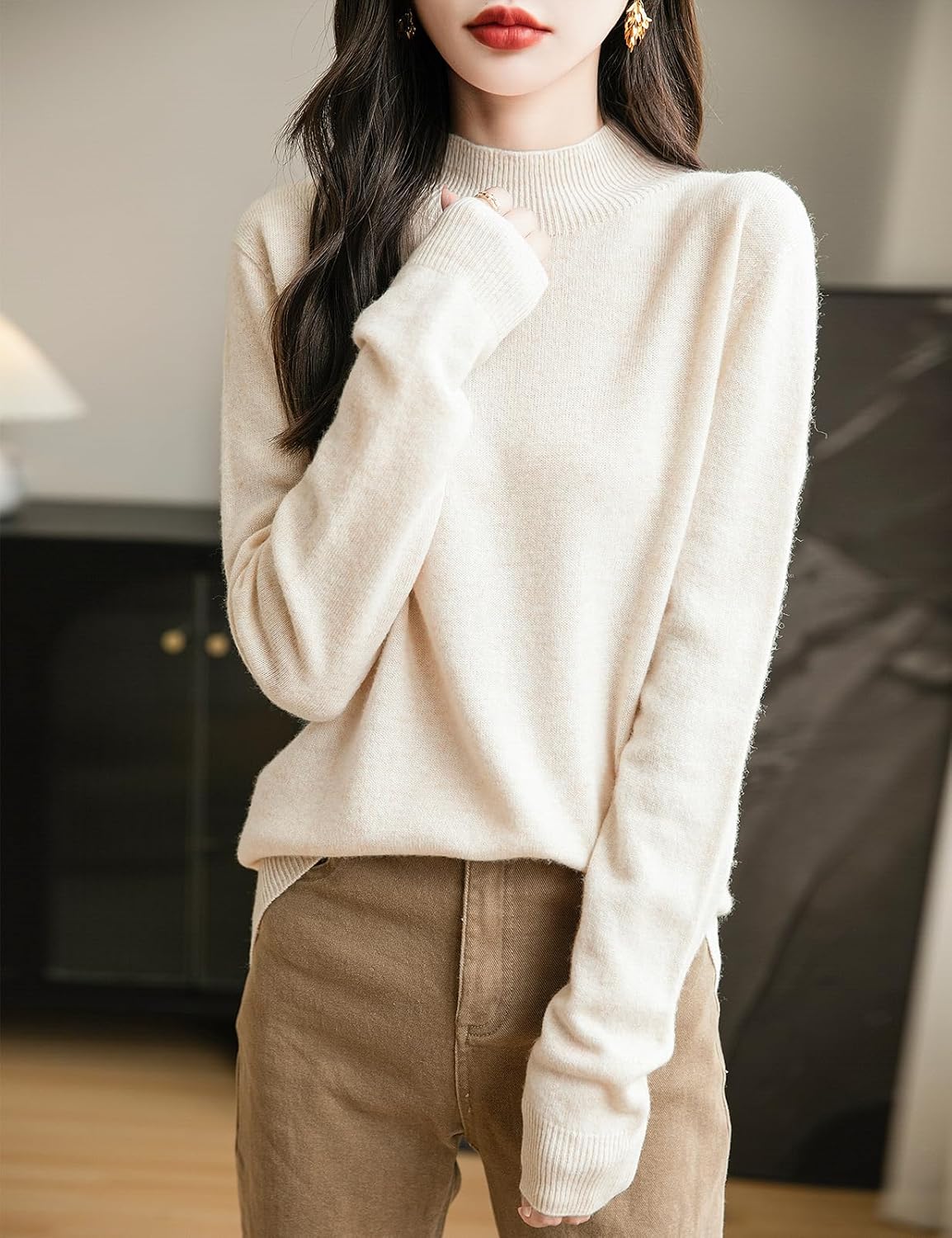Chanyarn Women's 100% Merino Wool Seamless Sweater Mock Neck First-Line Ready to Wear Long Sleeve Knitted Pullover Tops