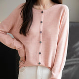 Women's Merino Wool Cardigan Crew Neck Fall Winter Long Sleeve First-Line Ready to Wear Seamless Knit Cardigan