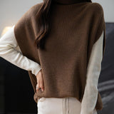 Women's Merino Wool Oversized Sweater Vest 2025 Fall Winter Casual Loose Turtleneck Sleeveless Knit Pullover Sweater