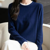 Women's Merino Wool Sweater 2025 Fall Winter Fake Two Piece Color Block Shirt Crewneck Long Sleeve Knit Pullover Top