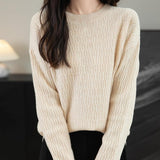 Chanyarn Women's 100% Merino Wool Crew Neck Sweater 2025 Fall Winter Casual Solid Long Sleeve Warm Soft Knitted Sweater