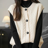 Chanyarn Women's 100% Merino Wool Sweater Vest 2025 Fall Winter Crew Neck Button Down Sleeveless Cable Knitted Sweater