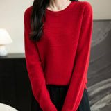 Women's 100% Merino Wool 2025 Fall Winter Crewneck First-Line Ready to Wear Long Sleeve Seamless Knit Sweater