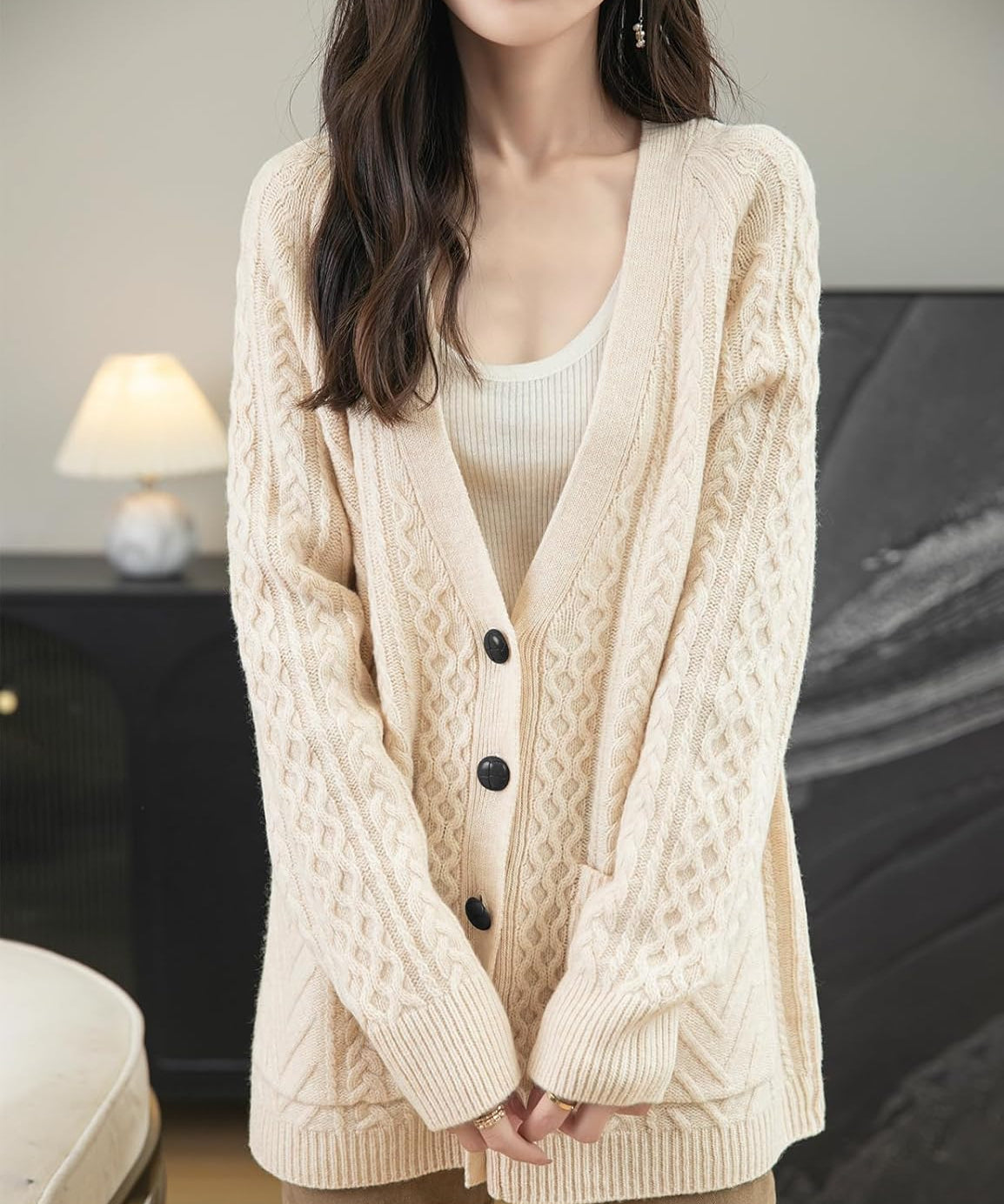 Chanyarn Women's 100% Merino Wool Sweater 2025 Fall Winter V Neck Long Sleeve Vintage Cable Knitted Cardigan Sweater