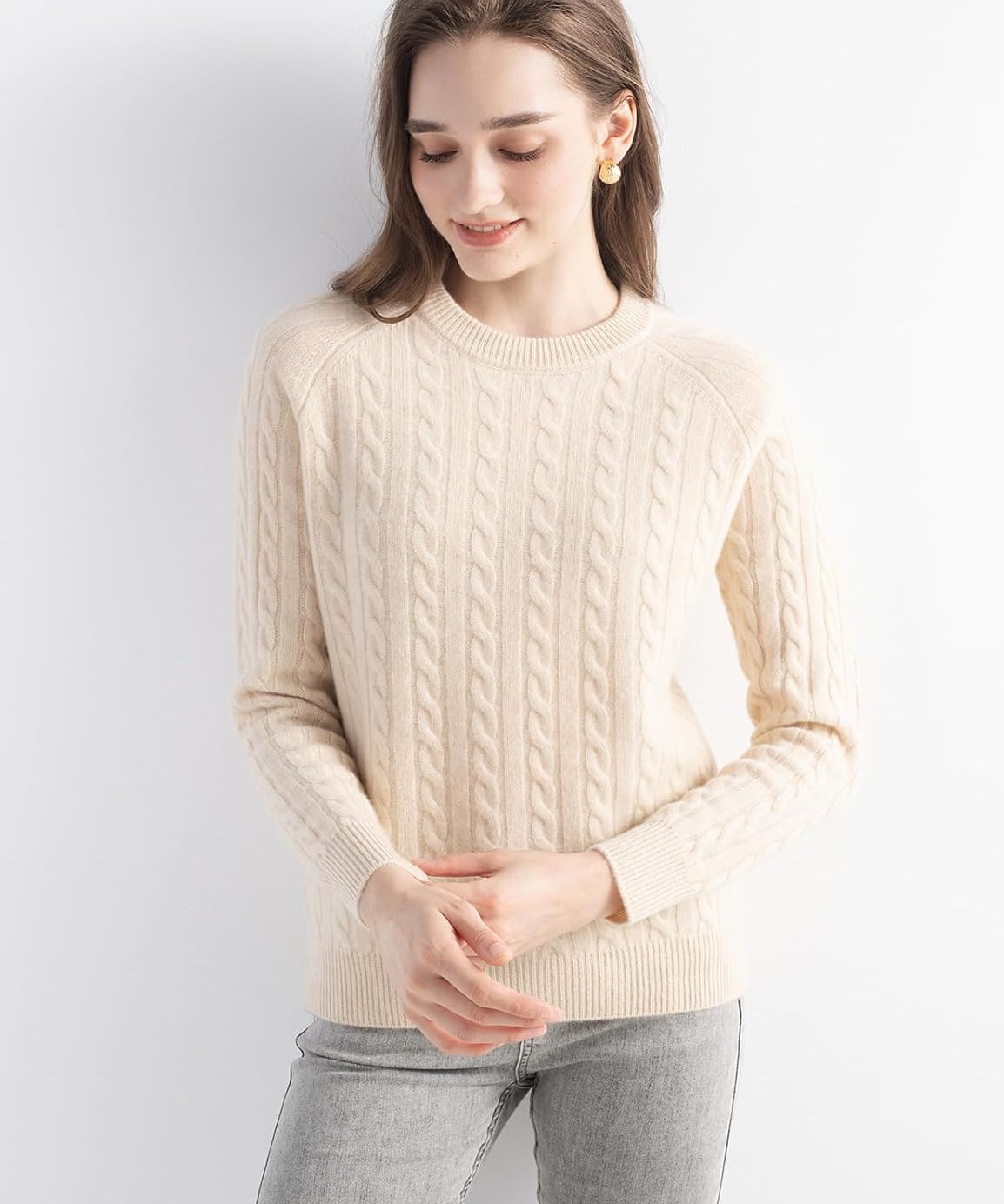 Mongolian Cashmere Cable Crewneck Sweater