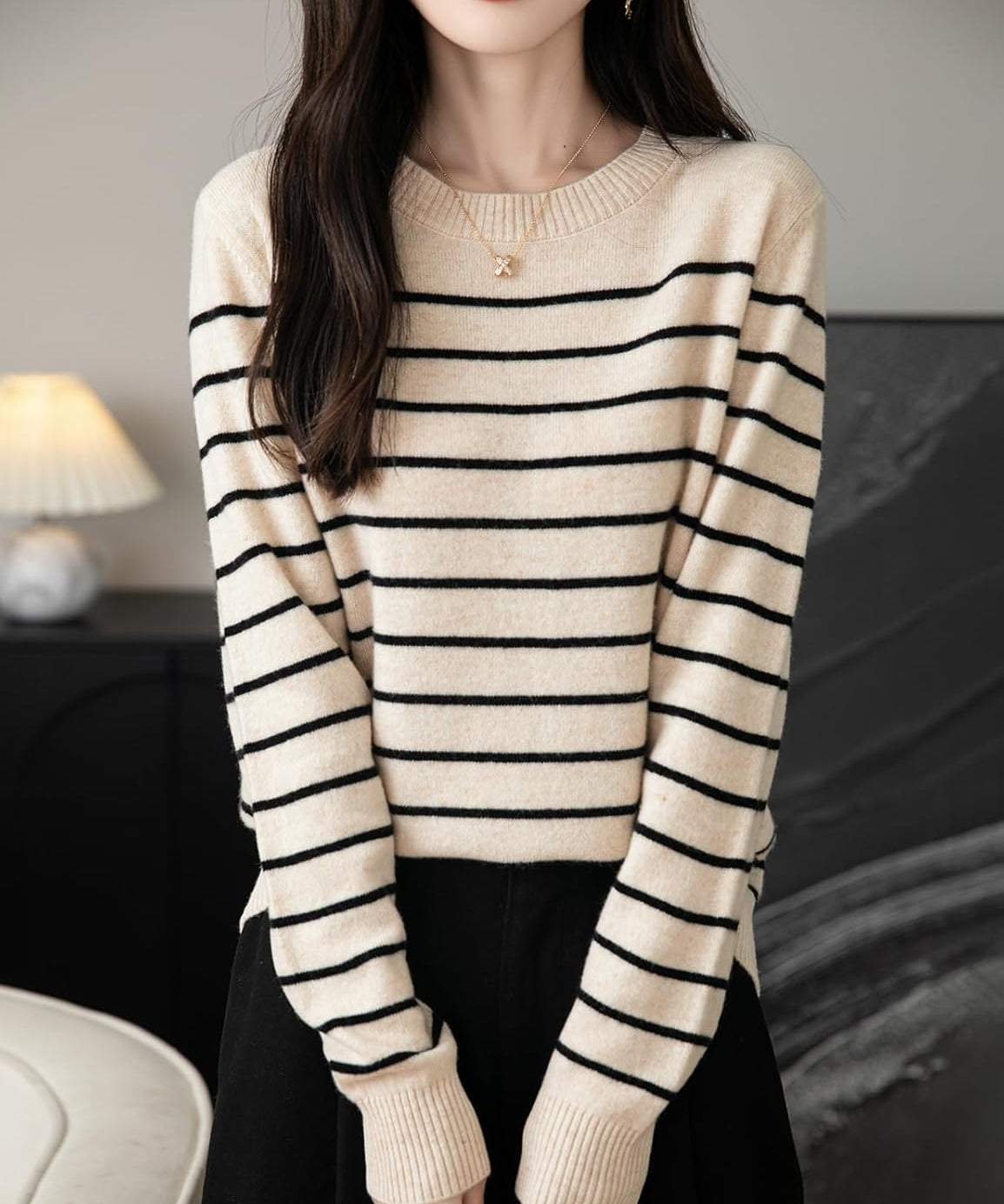 100% Merino Wool Striped Crewneck Sweater