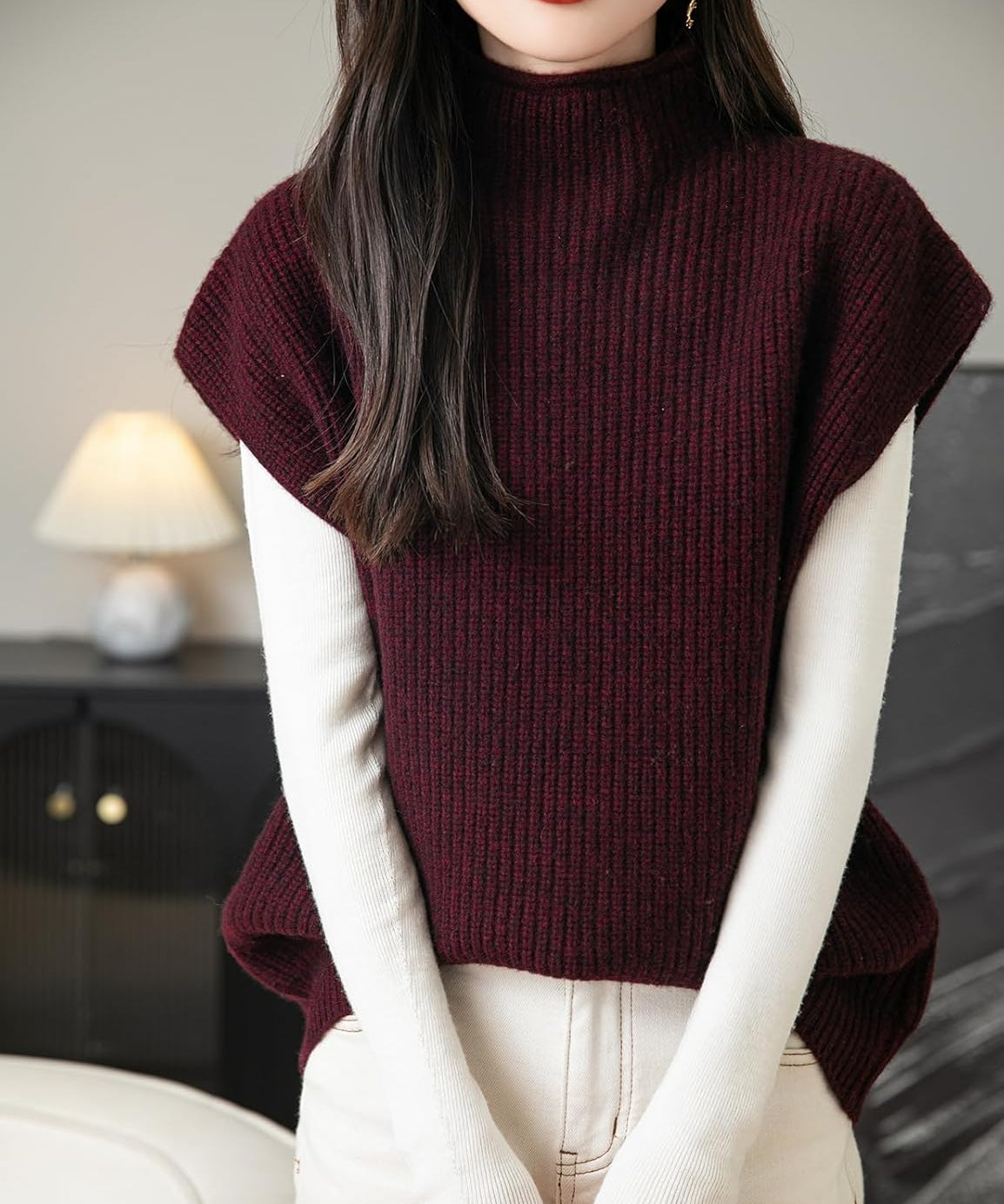 Women's 100% Merino Wool Sweater Vest 2025 Fall Winter Casual Turtleneck Sleeveless Knit Sweater Tank Tops