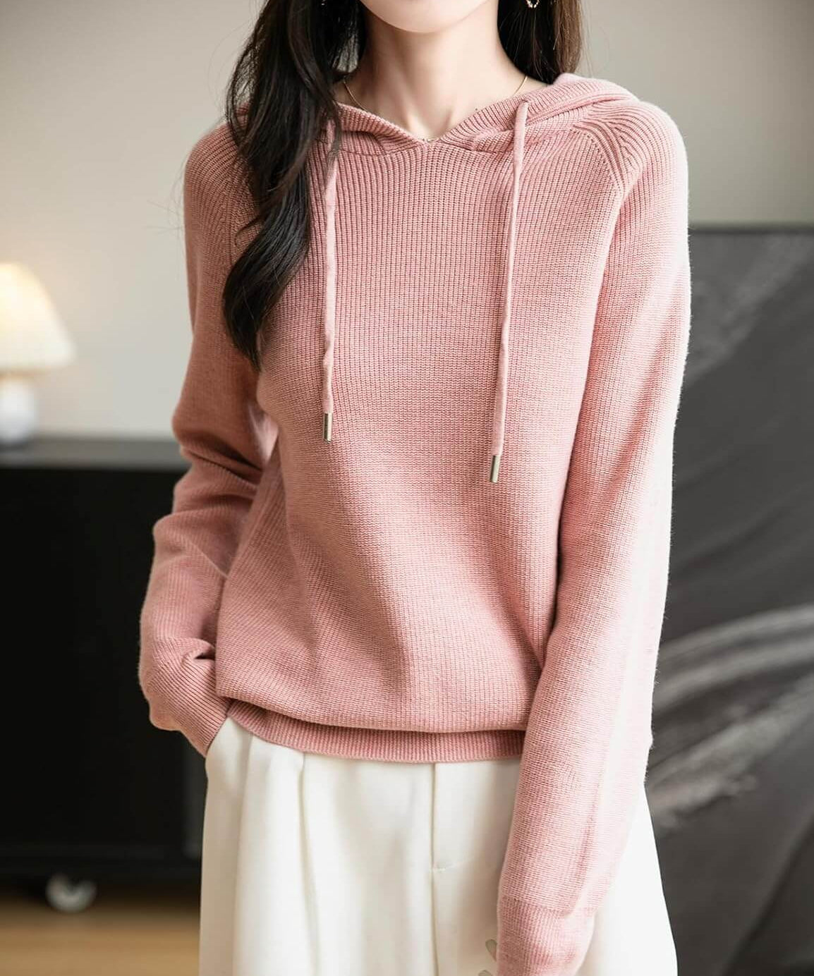 Merino Wool Crewneck Hoodie Knit Sweater