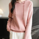 Women's Merino Wool Hoodies 2025 Fall Winter Casual Crewneck Sweatshirt Long Sleeve Knitted Sweater with Drawstring