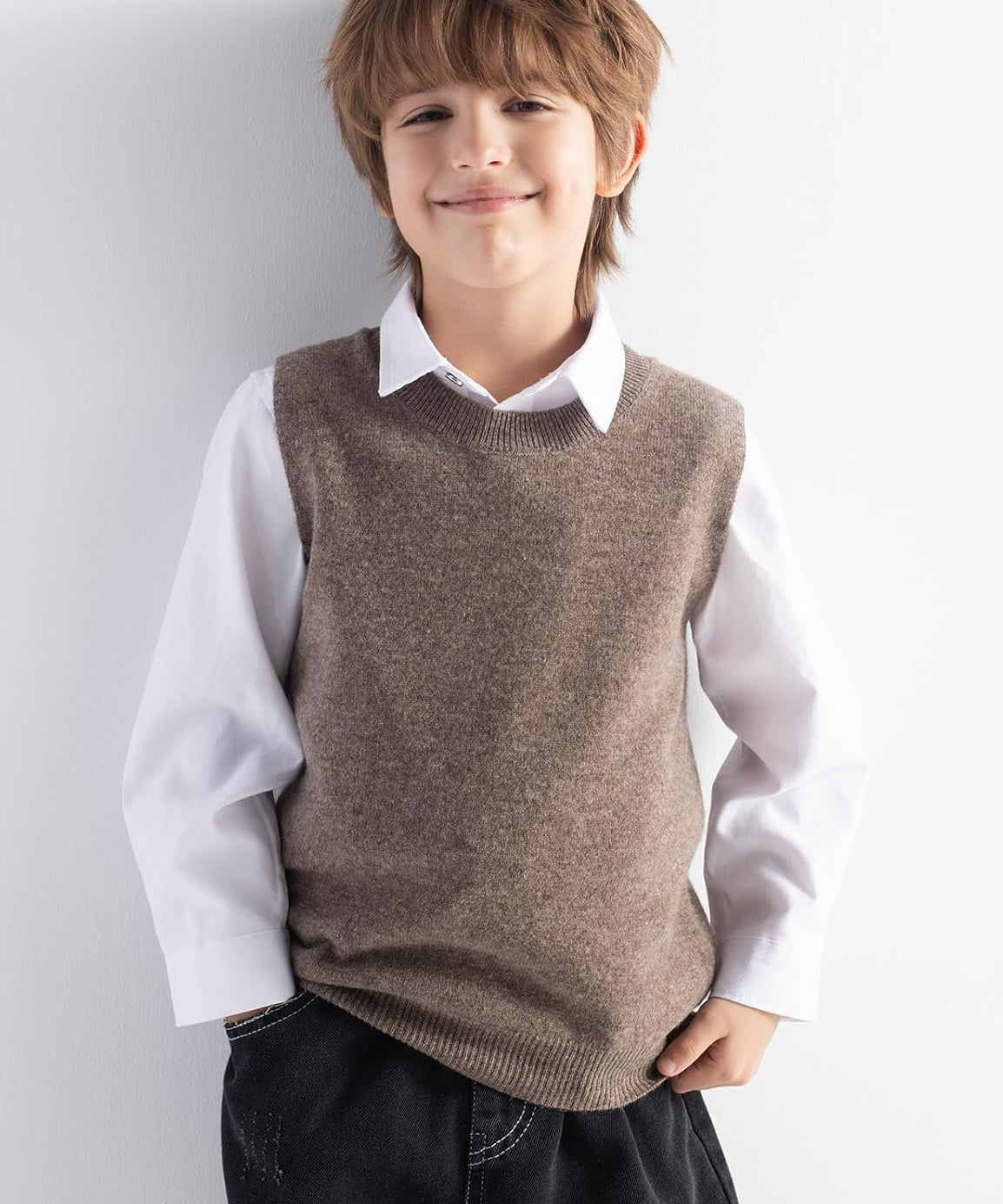 Boys and Girls 100% Merino Wool Cable Crewneck Sweater Vest