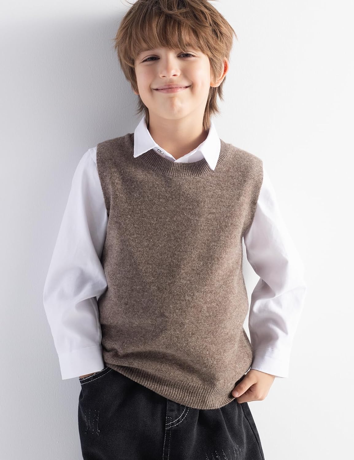 Boys and Girls 100% Merino Wool Cable Crewneck Sweater Vest