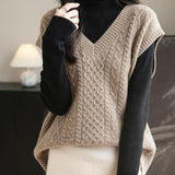 Chanyarn Women's 100% Merino Wool Sweater Vest 2025 Fall Winter Classic V Neck Cable Sleeveless Knit Sweater Tank Tops