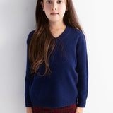 Girls 100% Merino Wool Sweater Fall Winter First-Line Ready to Wear V-Neck Long Sleeve Seamless Knit Pullover