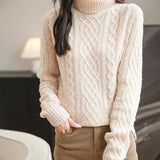 Chanyarn Women's 100% Merino Wool Sweater 2025 Fall Winter Turtleneck Vintage Warm Soft Long Sleeve Cable Knit Sweater